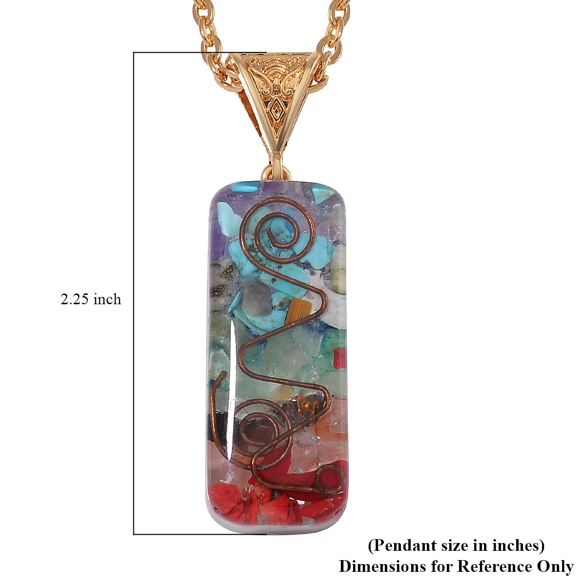 Multi Gemstone Chips 55.00 ctw Seven Chakra Pendant in Goldtone with ION Plated YG Stainless Steel Necklace (20 Inches)