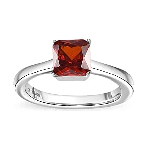 Simulated Red Diamond Ring (Size 11.5), 3.40 ctw Earrings and Pendant Necklace (20 Inches) in Stainless Steel