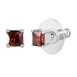 Simulated Red Diamond Ring (Size 11.5), 3.40 ctw Earrings and Pendant Necklace (20 Inches) in Stainless Steel