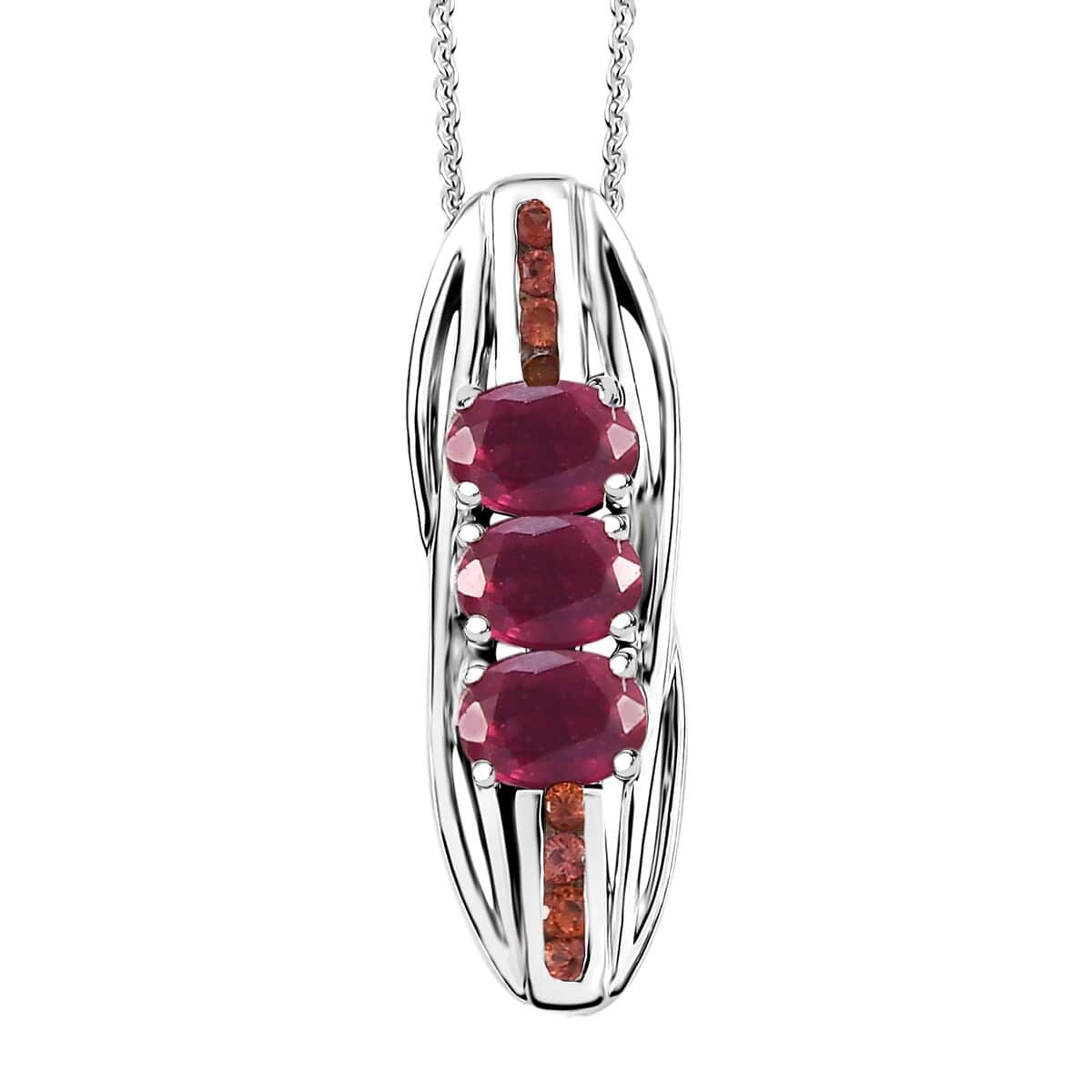 Niassa Ruby (FF), Red Sapphire Pendant Necklace (20 Inches) in Rhodium Over Sterling Silver 0.90 ctw image number 0