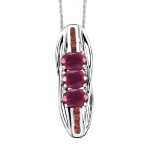 Niassa Ruby (FF) and Red Sapphire 0.90 ctw Pendant Necklace in Rhodium Over Sterling Silver 20 Inches