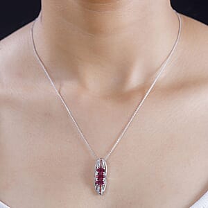 Niassa Ruby (FF) and Red Sapphire 0.90 ctw Pendant Necklace in Rhodium Over Sterling Silver 20 Inches
