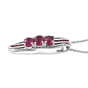 Niassa Ruby (FF) and Red Sapphire 0.90 ctw Pendant Necklace in Rhodium Over Sterling Silver 20 Inches
