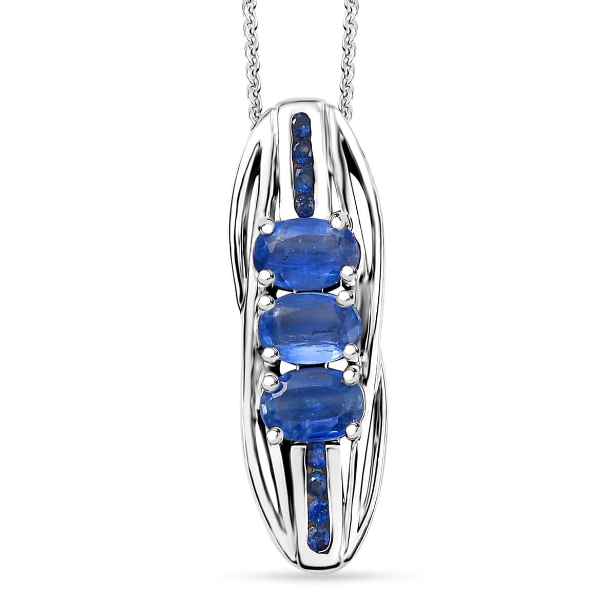 Kashmir Kyanite and Blue Sapphire 2.00 ctw Pendant Necklace in Rhodium Over Sterling Silver 20 Inches image number 0