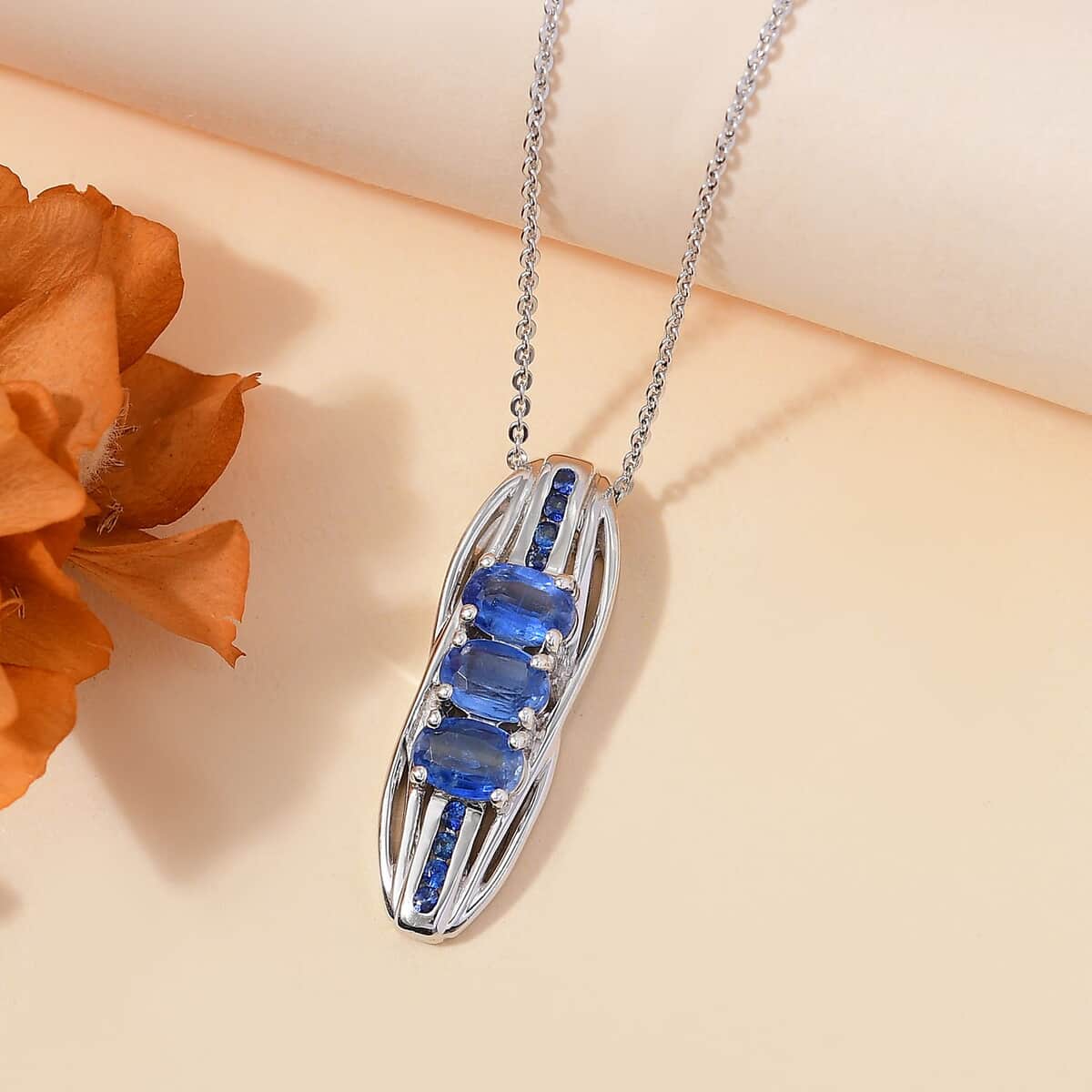 Kashmir Kyanite and Blue Sapphire 2.00 ctw Pendant Necklace in Rhodium Over Sterling Silver 20 Inches image number 1