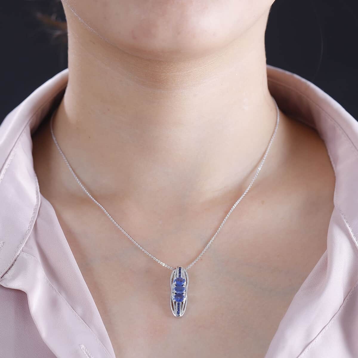 Kashmir Kyanite and Blue Sapphire 2.00 ctw Pendant Necklace in Rhodium Over Sterling Silver 20 Inches image number 2