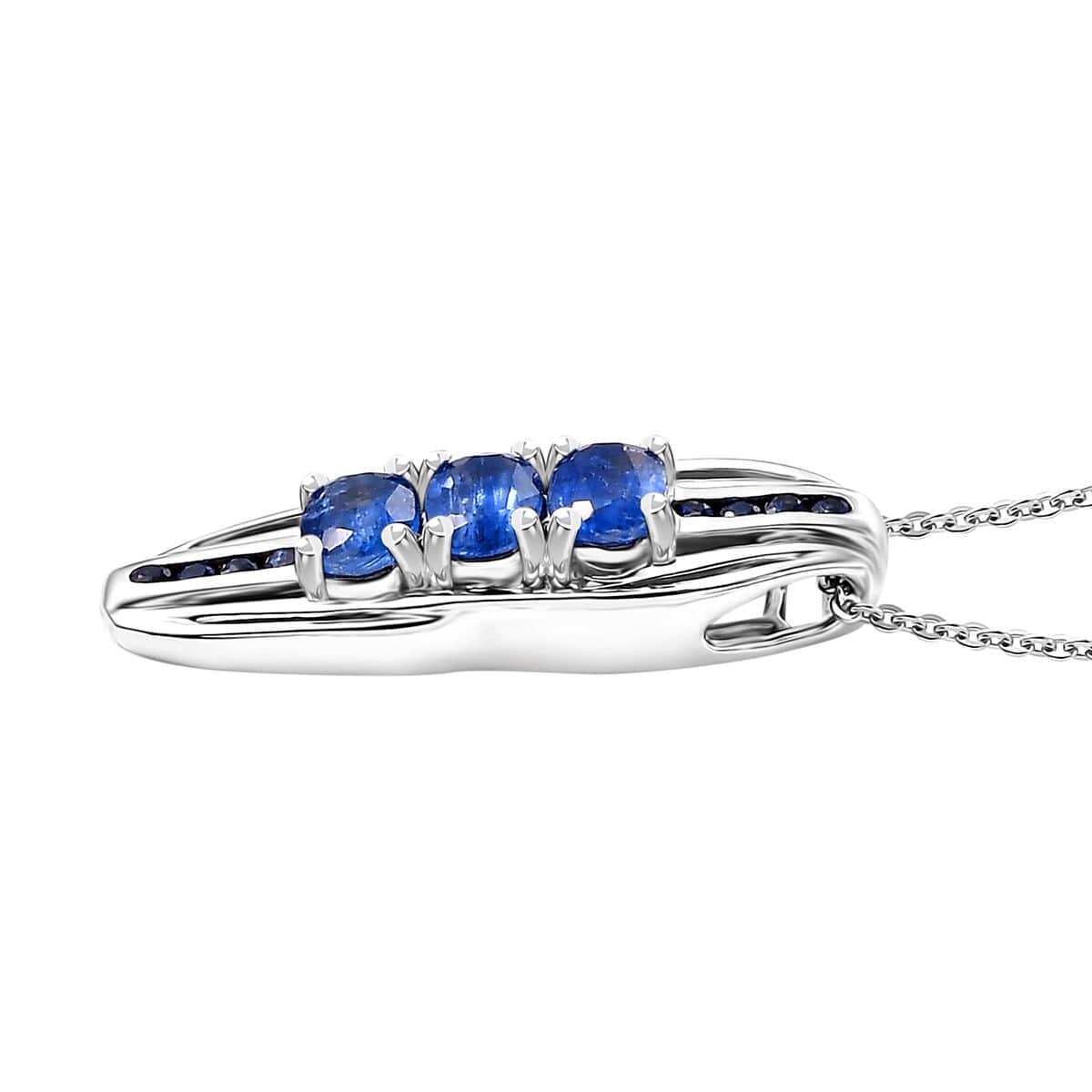 Kashmir Kyanite and Blue Sapphire 2.00 ctw Pendant Necklace in Rhodium Over Sterling Silver 20 Inches image number 3