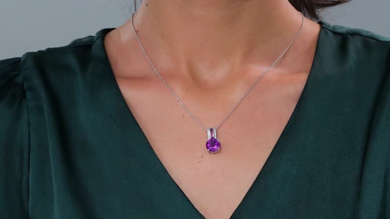 African Amethyst and Multi Gemstone 4.50 ctw Pendant Necklace in Rhodium Over Sterling Silver 20 Inches