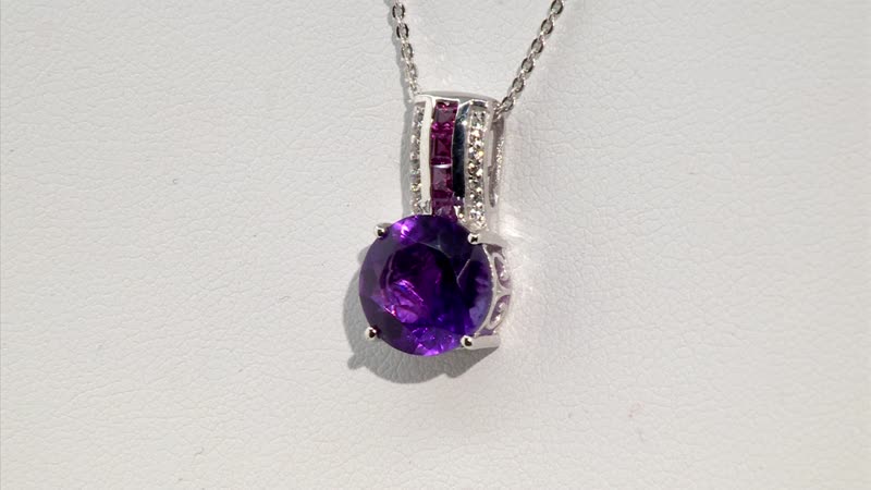 African Amethyst and Multi Gemstone 4.50 ctw Pendant Necklace in Rhodium Over Sterling Silver 20 Inches