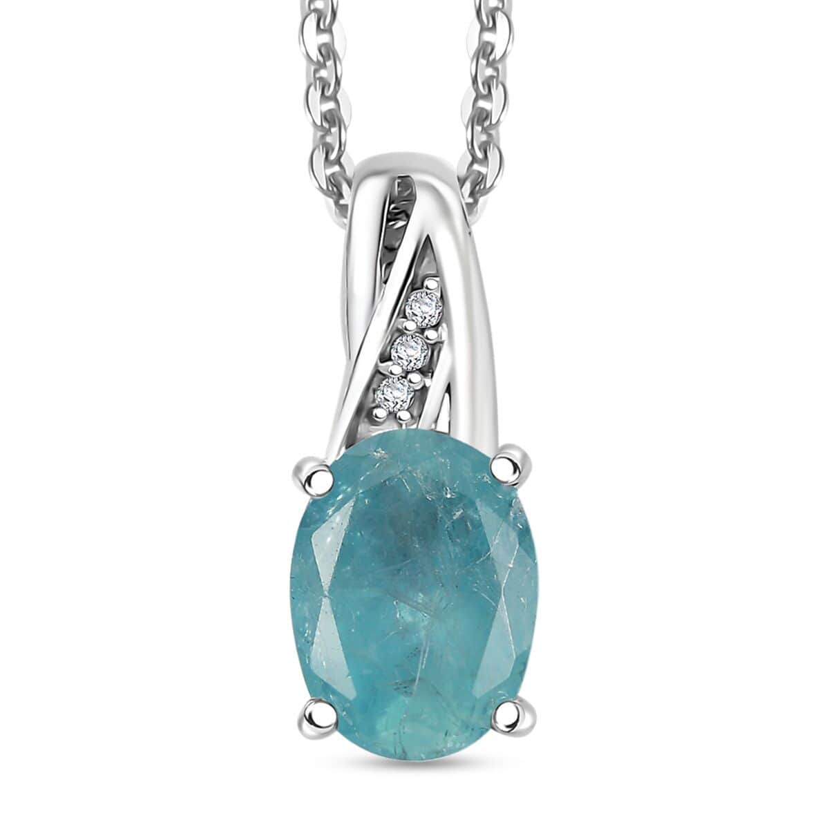 Premium Grandidierite and White Zircon 1.25 ctw Pendant Necklace in Rhodium Over Sterling Silver 20 Inches image number 0