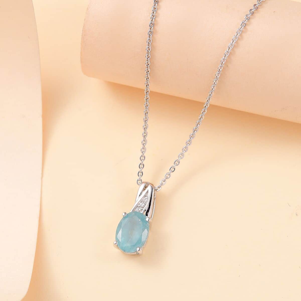 Premium Grandidierite and White Zircon 1.25 ctw Pendant Necklace in Rhodium Over Sterling Silver 20 Inches image number 1