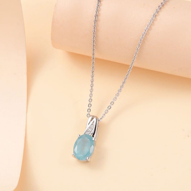 Premium Grandidierite and White Zircon 1.25 ctw Pendant Necklace in Rhodium Over Sterling Silver 20 Inches