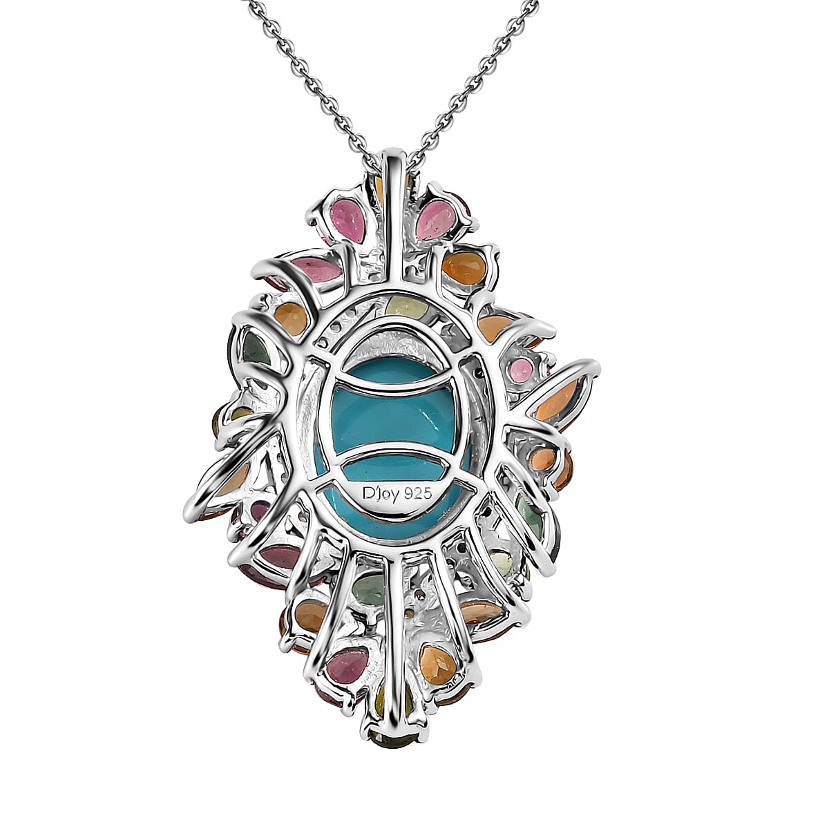 Premium Sleeping Beauty Turquoise and Multi Gemstone 7.65 ctw Forest Bloom Pendant Necklace in Rhodium Over Sterling Silver 20 Inches