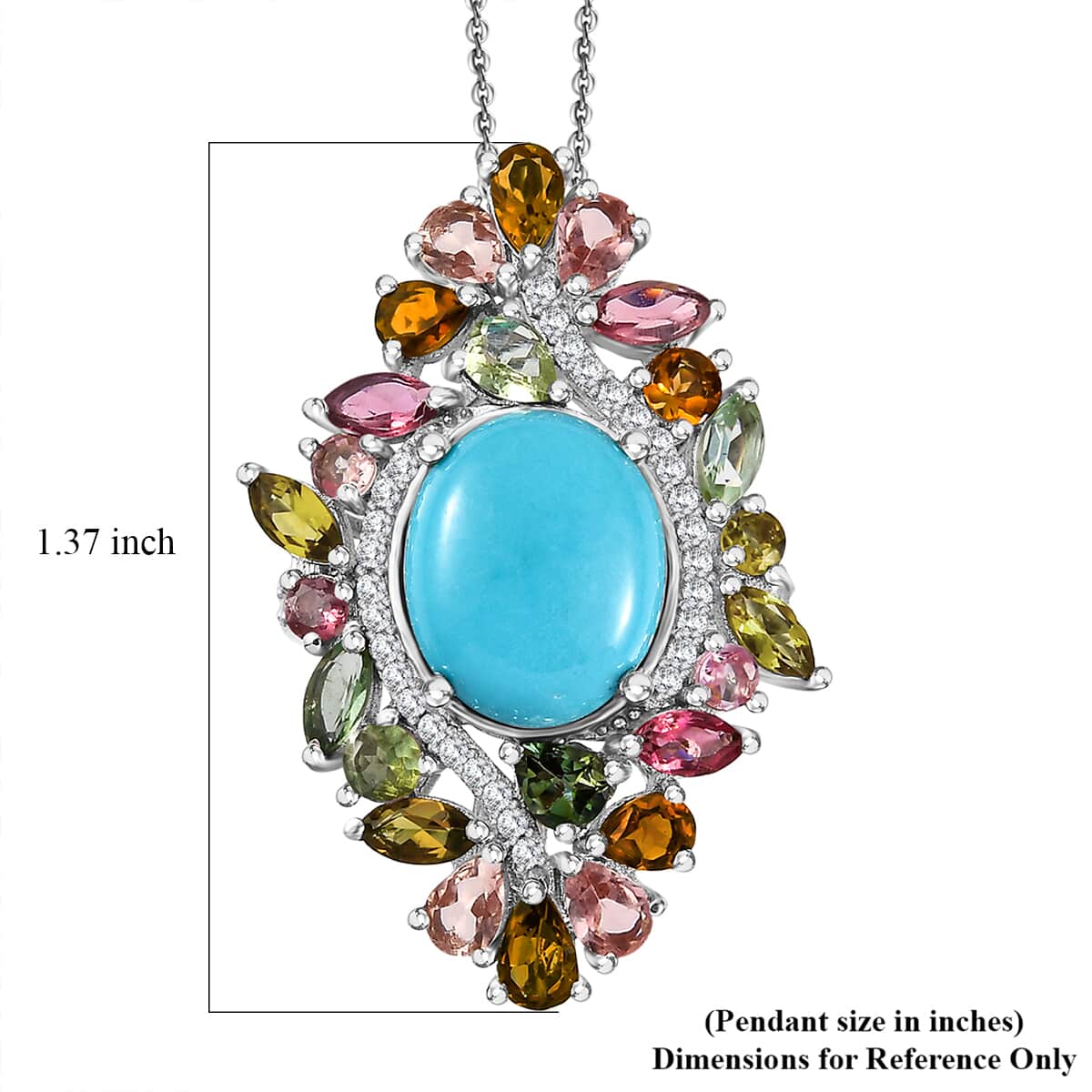 TLV Premium Sleeping Beauty Turquoise, Multi Gemstone Pendant Necklace (20 Inches) in Rhodium Over Sterling Silver 7.65 ctw image number 6