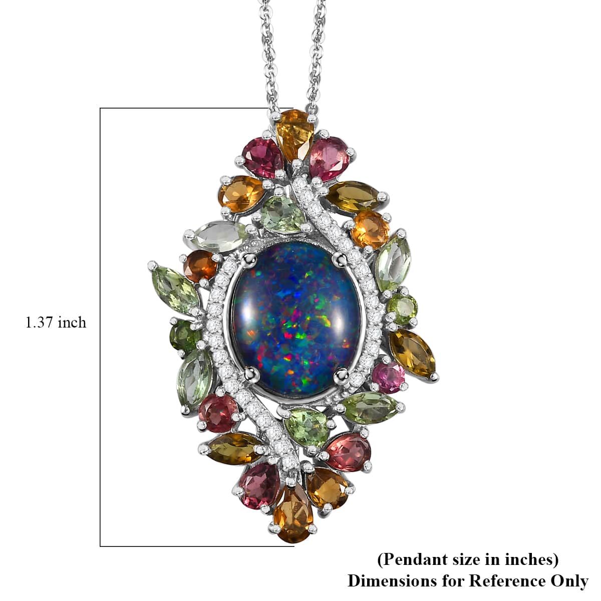 Premium Boulder Opal (Triplet) and Multi Gemstone 6.00 ctw Forest Bloom Pendant Necklace in Rhodium Over Sterling Silver 20 Inches image number 6