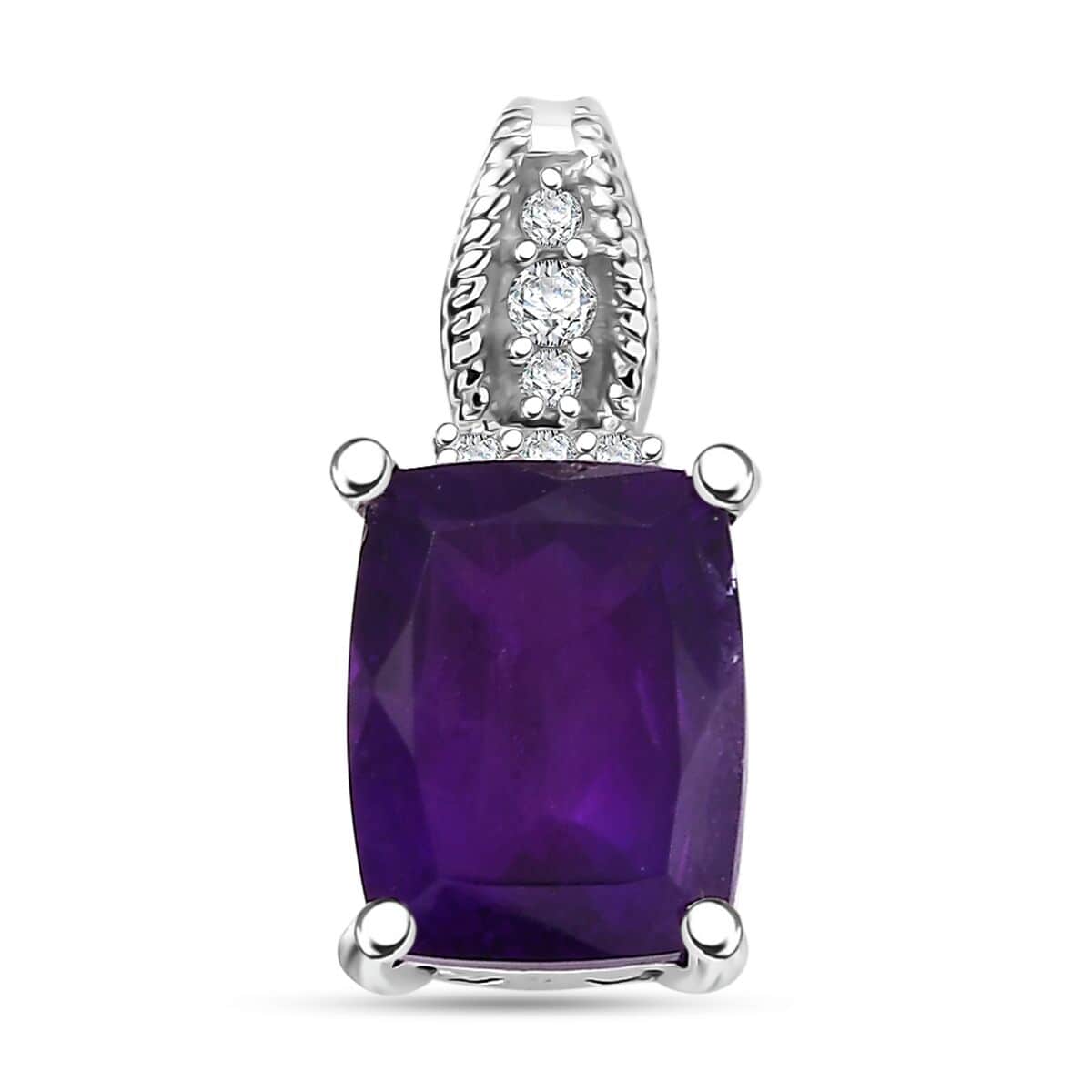 African Amethyst and White Zircon 4.80 ctw Ring (Size 5.0) and Pendant in Rhodium Over Sterling Silver image number 6