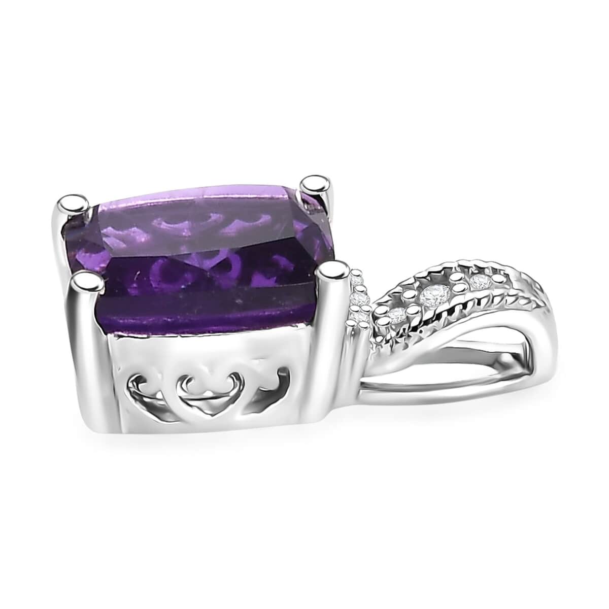 African Amethyst and White Zircon 4.80 ctw Ring (Size 5.0) and Pendant in Rhodium Over Sterling Silver image number 7