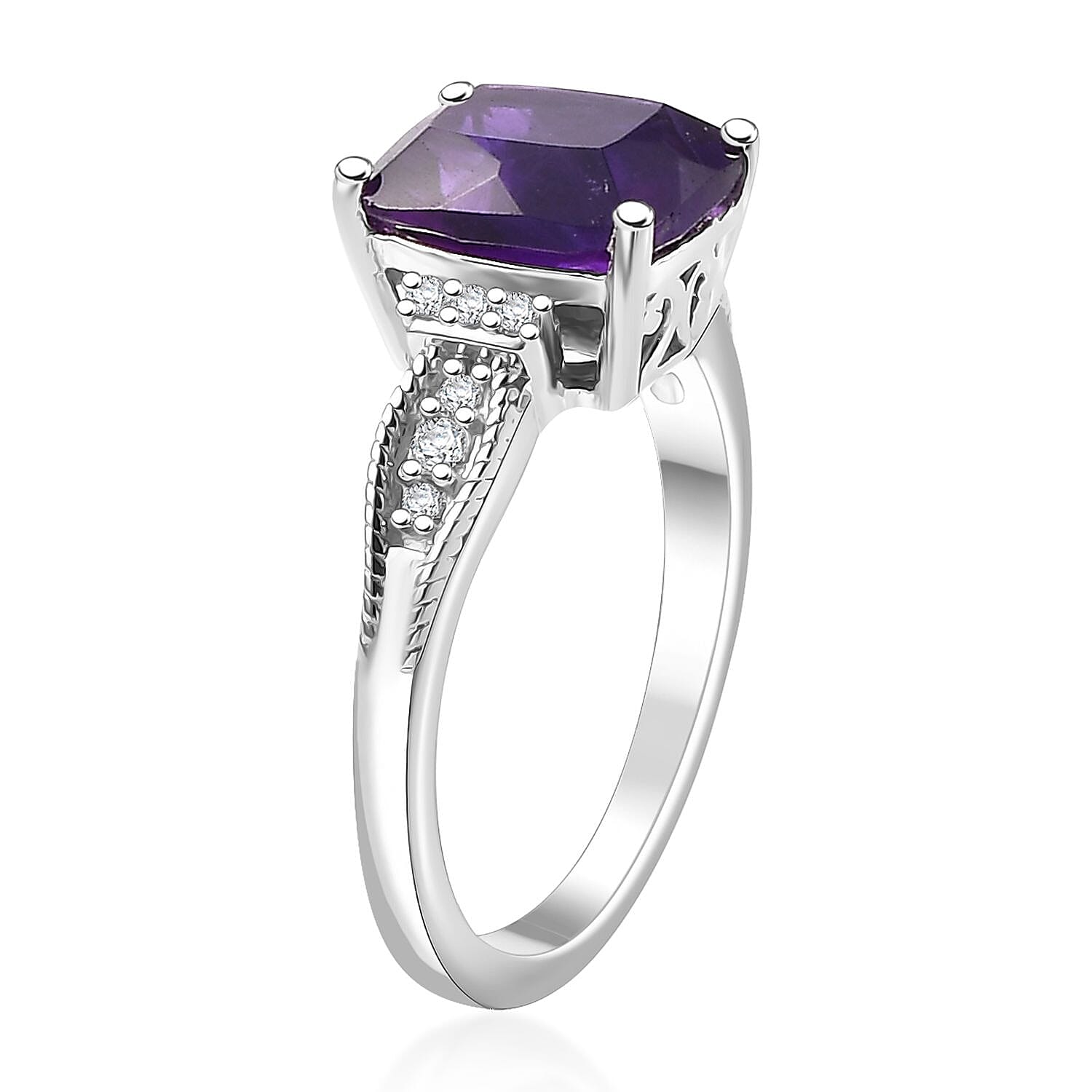 Buy African Amethyst and White Zircon 4.80 ctw Ring (Size