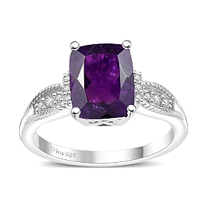 African Amethyst and White Zircon 4.80 ctw Ring (Size 11.0) and Pendant without Chain in Rhodium Over Sterling Silver