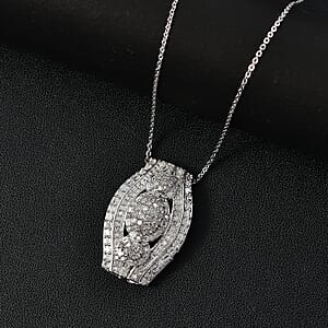 Diamond 1.00 ctw Eclipse Majesty Pendant Necklace in Rhodium Over Sterling Silver 20 Inches