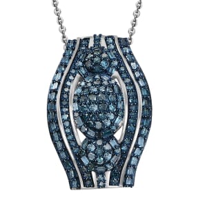 Blue Diamond 1.00 ctw Eclipse Majesty Pendant Necklace in Rhodium Over Sterling Silver 20 Inches