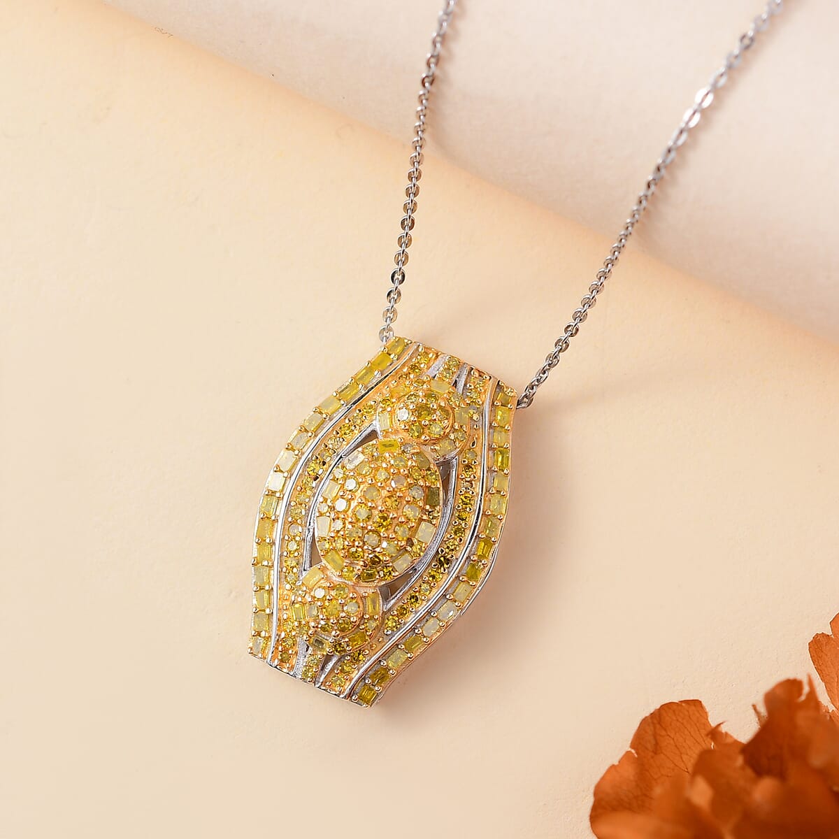 D'Joy Yellow Diamond 1.00 ctw Eclipse Majesty Pendant Necklace in Rhodium Over Sterling Silver 20 Inches image number 1