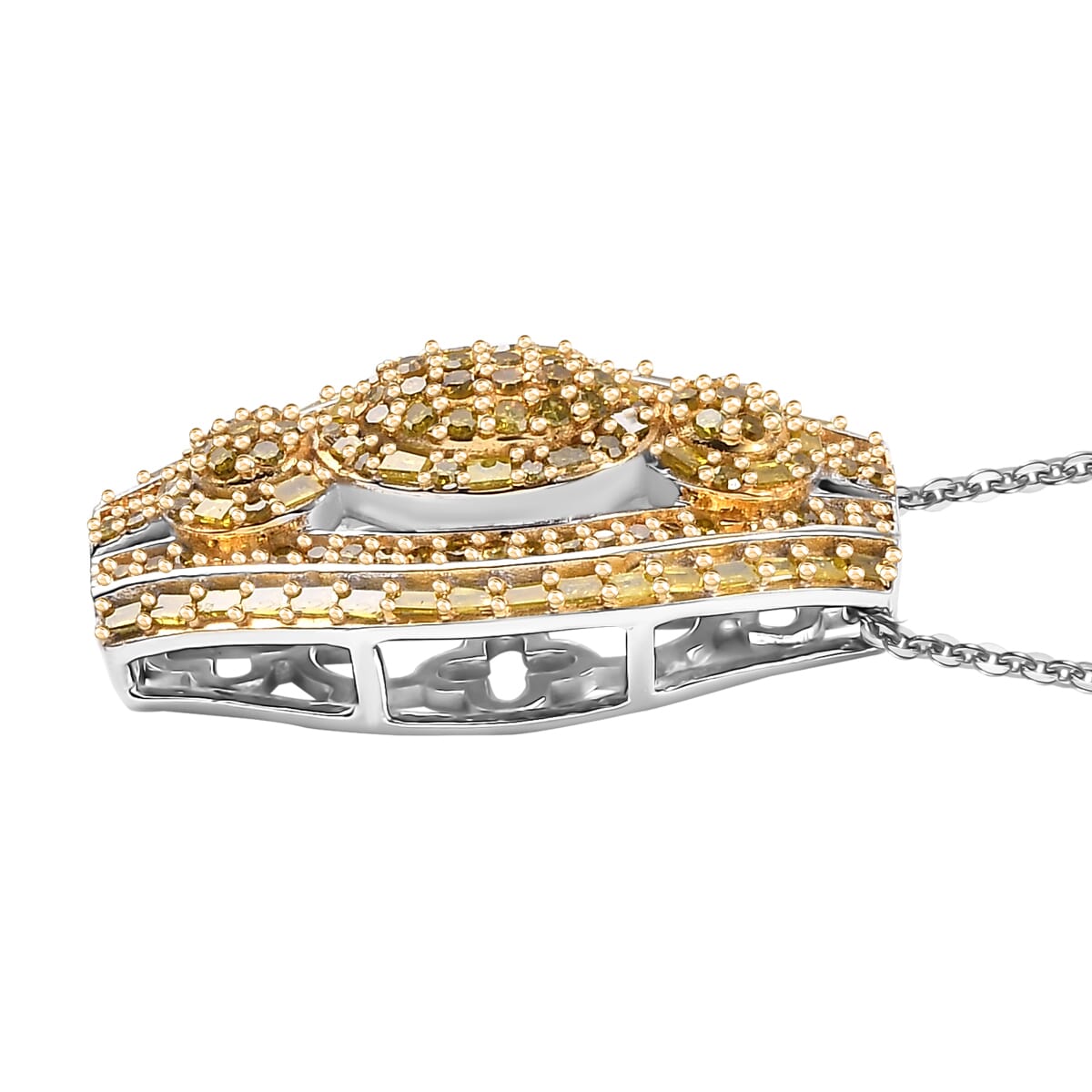 D'Joy Yellow Diamond 1.00 ctw Eclipse Majesty Pendant Necklace in Rhodium Over Sterling Silver 20 Inches image number 3
