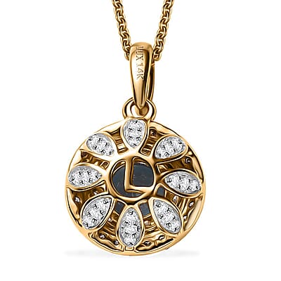 Luxoro AAA Santa Maria Aquamarine, Natural and White Diamond 1.47 ctw Double Halo Pendant Necklace 20 Inches in 14K Yellow Gold