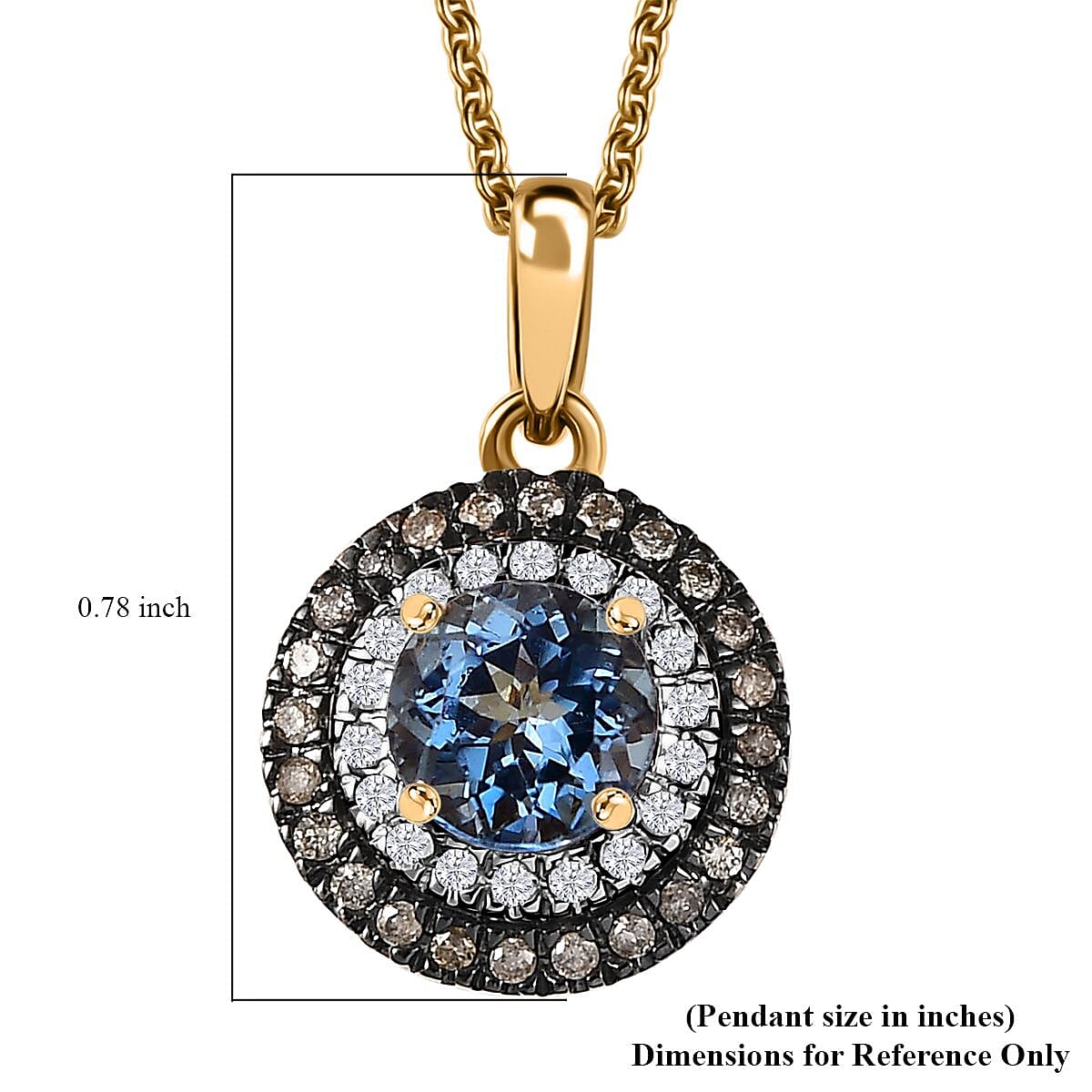 Luxoro AAA Santa Maria Aquamarine, Natural and White Diamond 1.47 ctw Double Halo Pendant Necklace 20 Inches in 14K Yellow Gold