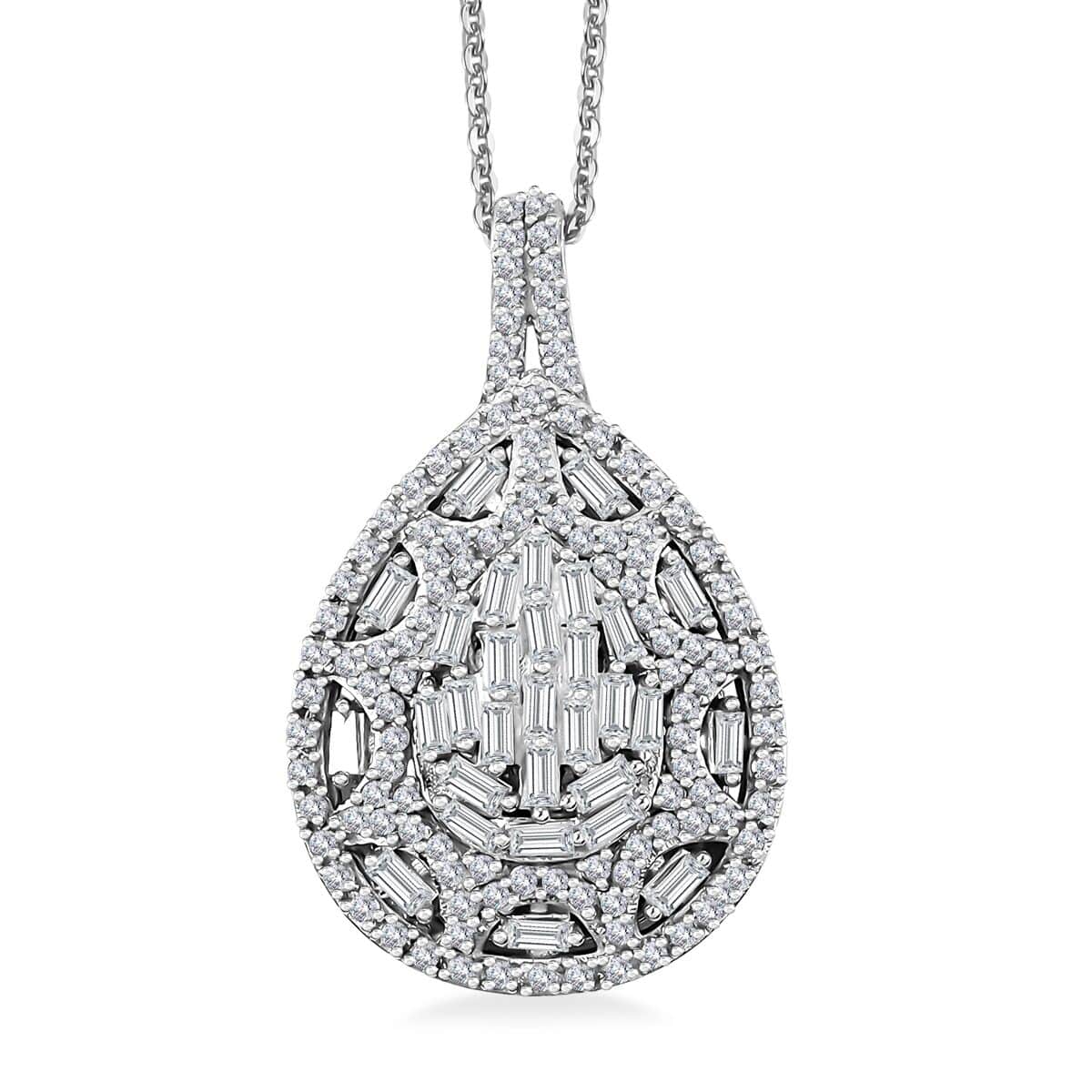 White Diamond 1.00 ctw Pendant Necklace in Rhodium Over Sterling Silver 20 Inches image number 0