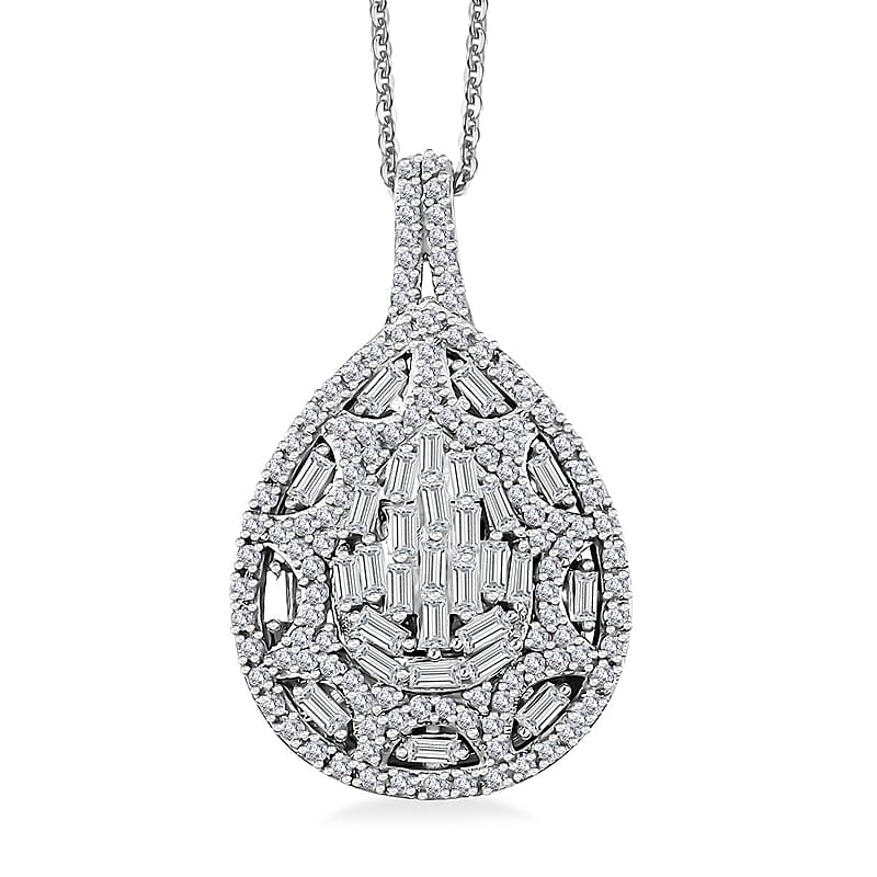 White Diamond 1.00 ctw Victorian Era Pendant Necklace in Rhodium Over Sterling Silver 20 Inches