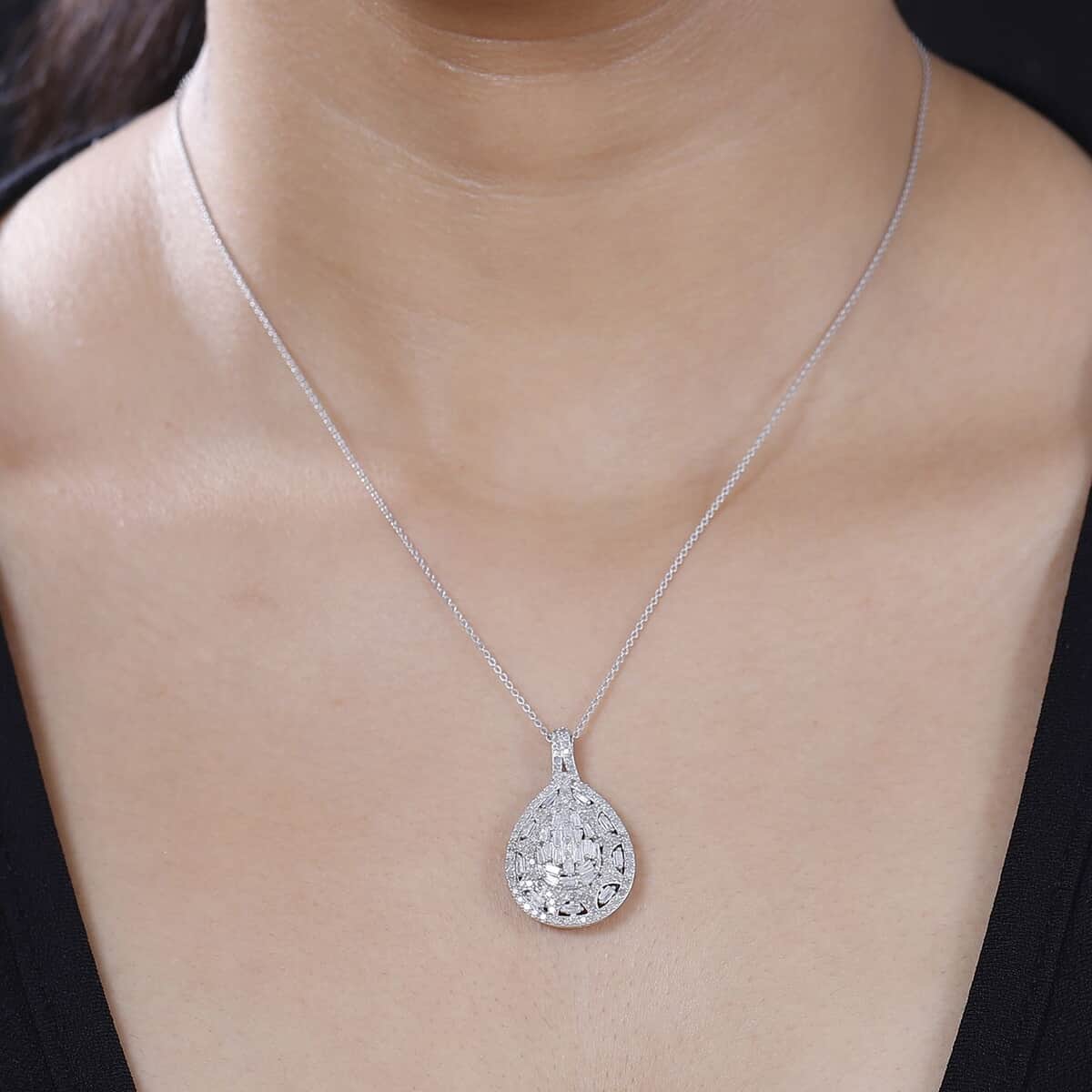 White Diamond 1.00 ctw Pendant Necklace in Rhodium Over Sterling Silver 20 Inches image number 2