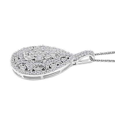 White Diamond 1.00 ctw Victorian Era Pendant Necklace in Rhodium Over Sterling Silver 20 Inches