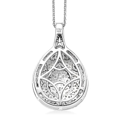 White Diamond 1.00 ctw Victorian Era Pendant Necklace in Rhodium Over Sterling Silver 20 Inches