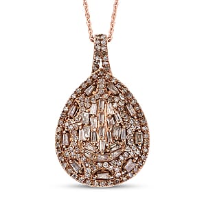 Natural Champagne Diamond 1.00 ctw Victorian Era Pendant Necklace in 18K Vermeil Rose Gold Over Sterling Silver 20 Inches