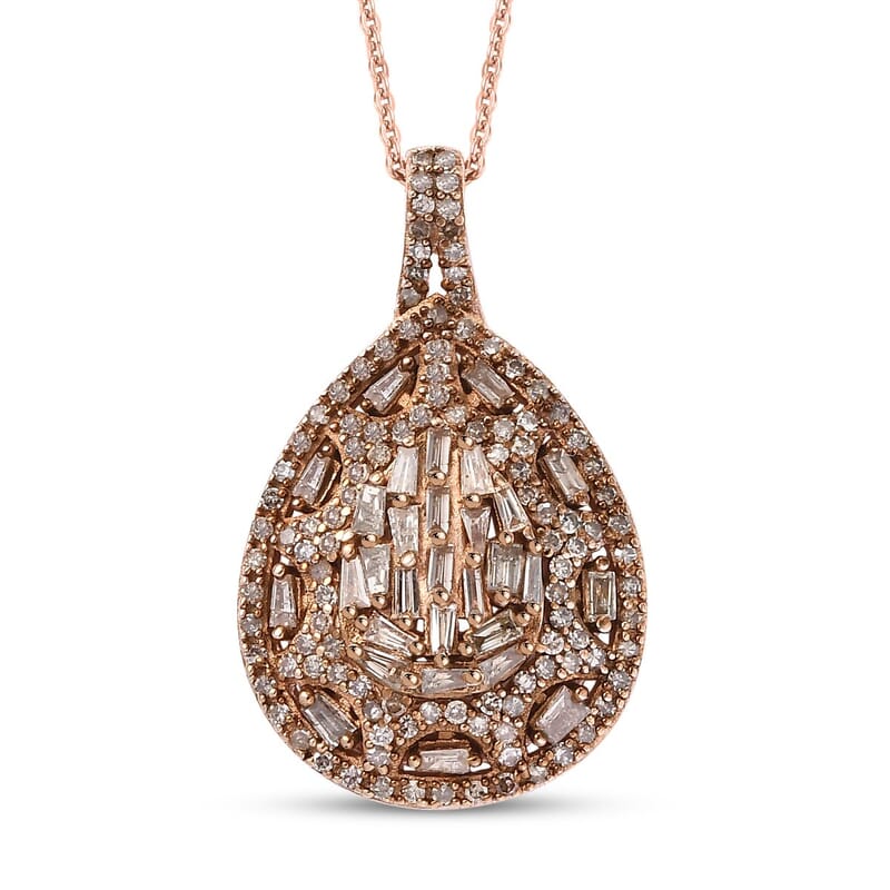 Natural Champagne Diamond 1.00 ctw Victorian Era Pendant Necklace in 18K Vermeil Rose Gold Over Sterling Silver 20 Inches