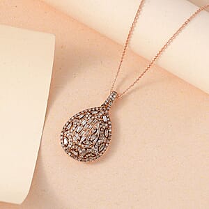 Natural Champagne Diamond 1.00 ctw Victorian Era Pendant Necklace in 18K Vermeil Rose Gold Over Sterling Silver 20 Inches