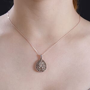Natural Champagne Diamond 1.00 ctw Victorian Era Pendant Necklace in 18K Vermeil Rose Gold Over Sterling Silver 20 Inches
