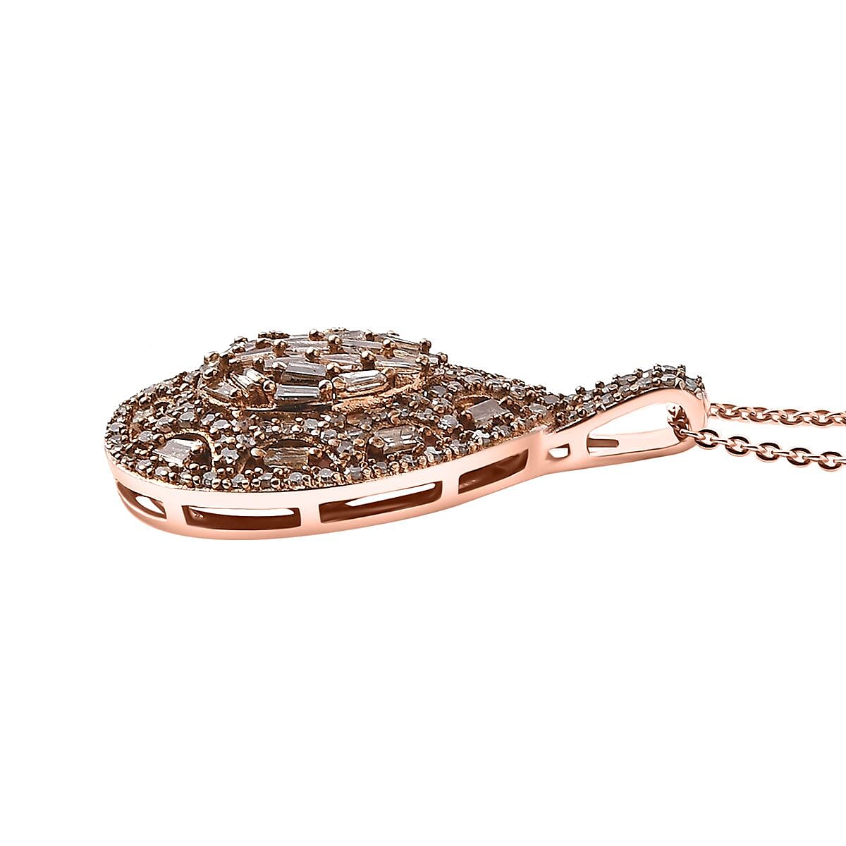 Natural Champagne Diamond 1.00 ctw Victorian Era Pendant Necklace in 18K Vermeil Rose Gold Over Sterling Silver 20 Inches image number 3