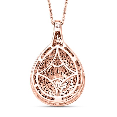 Natural Champagne Diamond 1.00 ctw Victorian Era Pendant Necklace in 18K Vermeil Rose Gold Over Sterling Silver 20 Inches