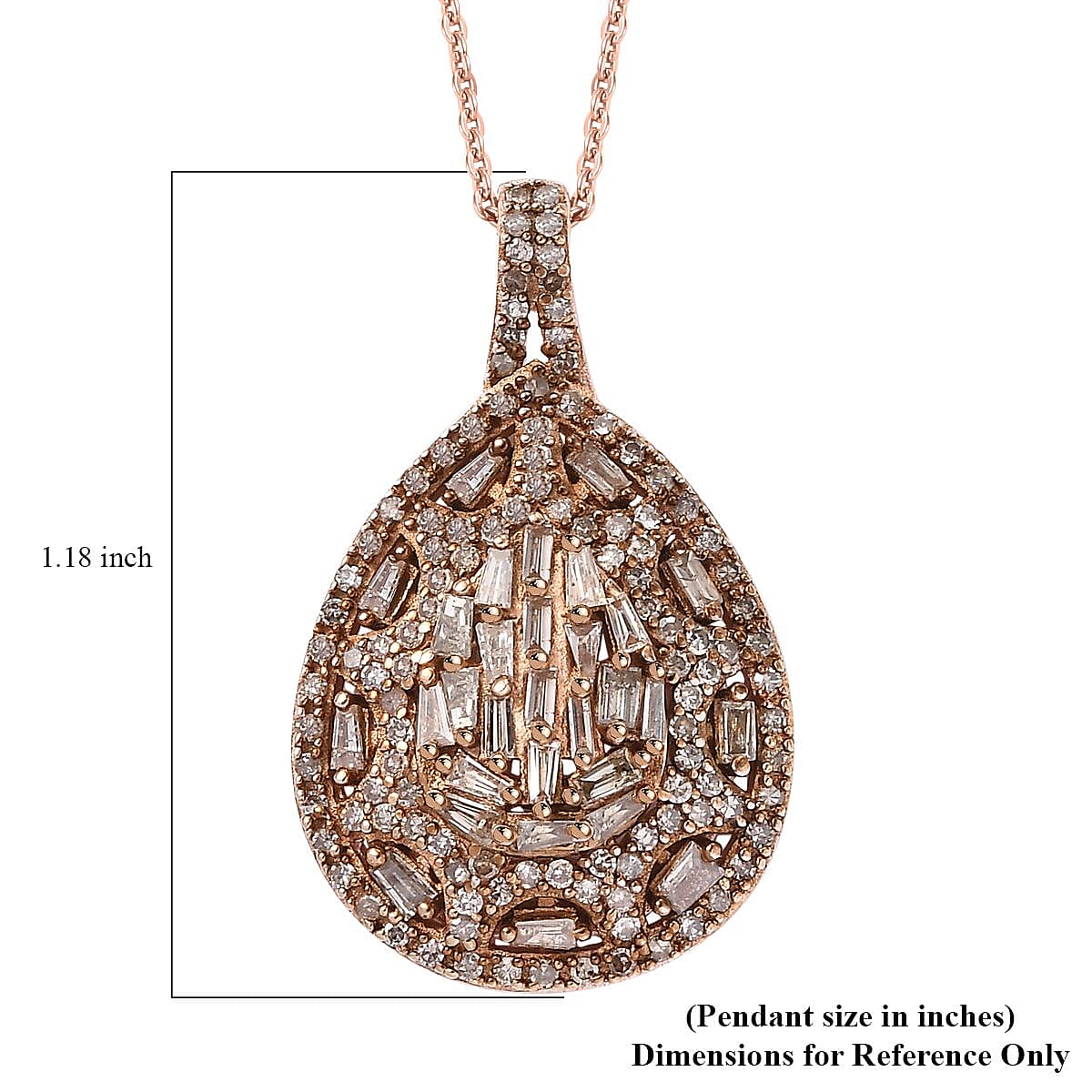Natural Champagne Diamond 1.00 ctw Victorian Era Pendant Necklace in 18K Vermeil Rose Gold Over Sterling Silver 20 Inches image number 6
