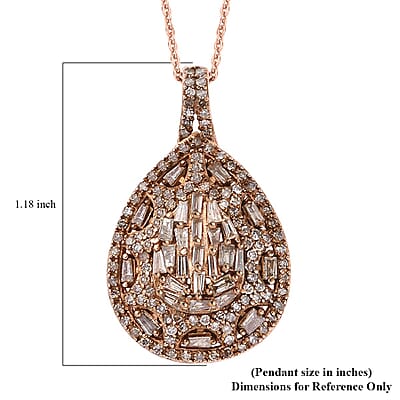 Natural Champagne Diamond 1.00 ctw Victorian Era Pendant Necklace in 18K Vermeil Rose Gold Over Sterling Silver 20 Inches