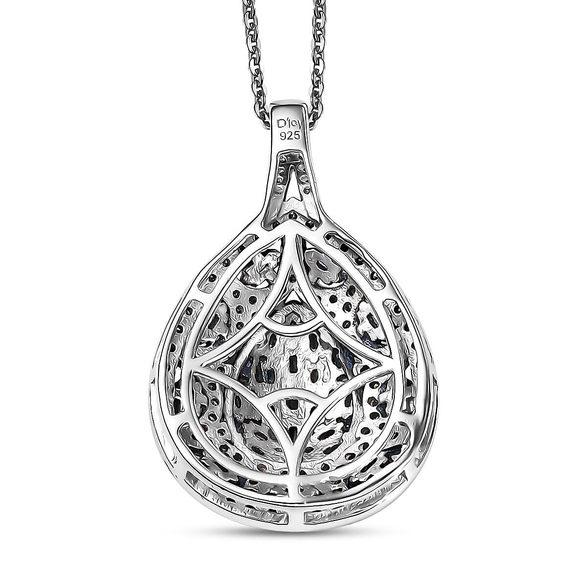 Blue Diamond 1.00 ctw Victorian Era Pendant Necklace in Rhodium Over Sterling Silver 20 Inches image number 4