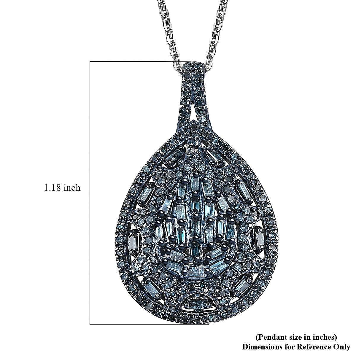 Blue Diamond 1.00 ctw Victorian Era Pendant Necklace in Rhodium Over Sterling Silver 20 Inches image number 6