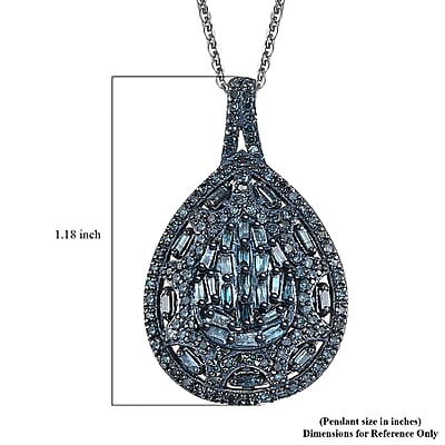 Blue Diamond 1.00 ctw Victorian Era Pendant Necklace in Rhodium Over Sterling Silver 20 Inches
