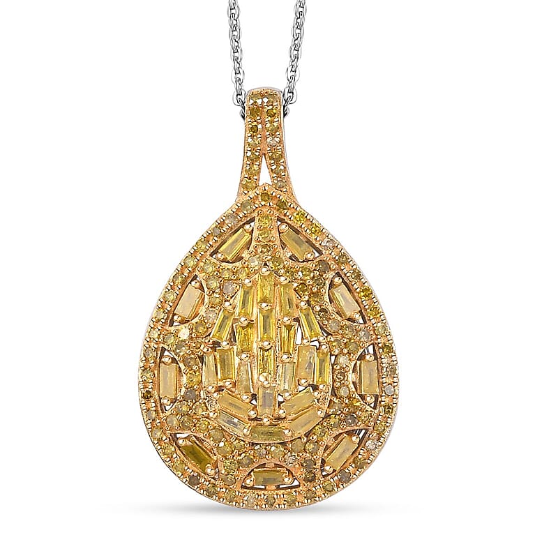 Yellow Diamond 1.00 ctw Victorian Era Pendant Necklace in Rhodium Over Sterling Silver 20 Inches