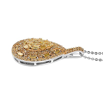 Yellow Diamond 1.00 ctw Victorian Era Pendant Necklace in Rhodium Over Sterling Silver 20 Inches