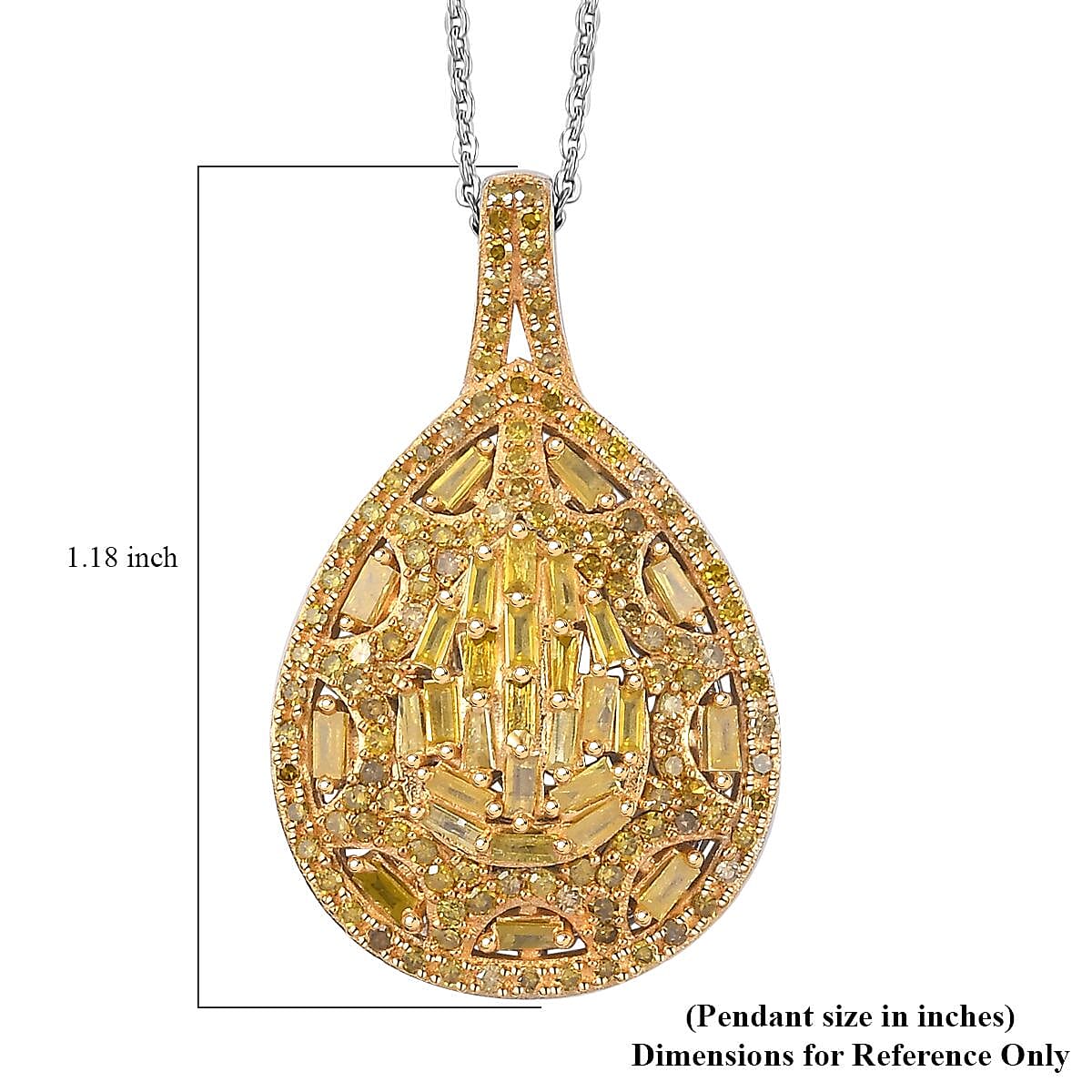 Yellow Diamond 1.00 ctw Victorian Era Pendant Necklace in Rhodium Over Sterling Silver 20 Inches image number 5