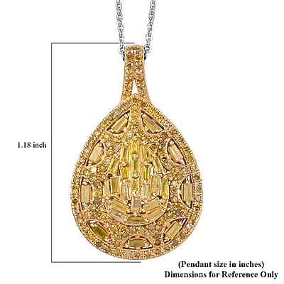 Yellow Diamond 1.00 ctw Victorian Era Pendant Necklace in Rhodium Over Sterling Silver 20 Inches