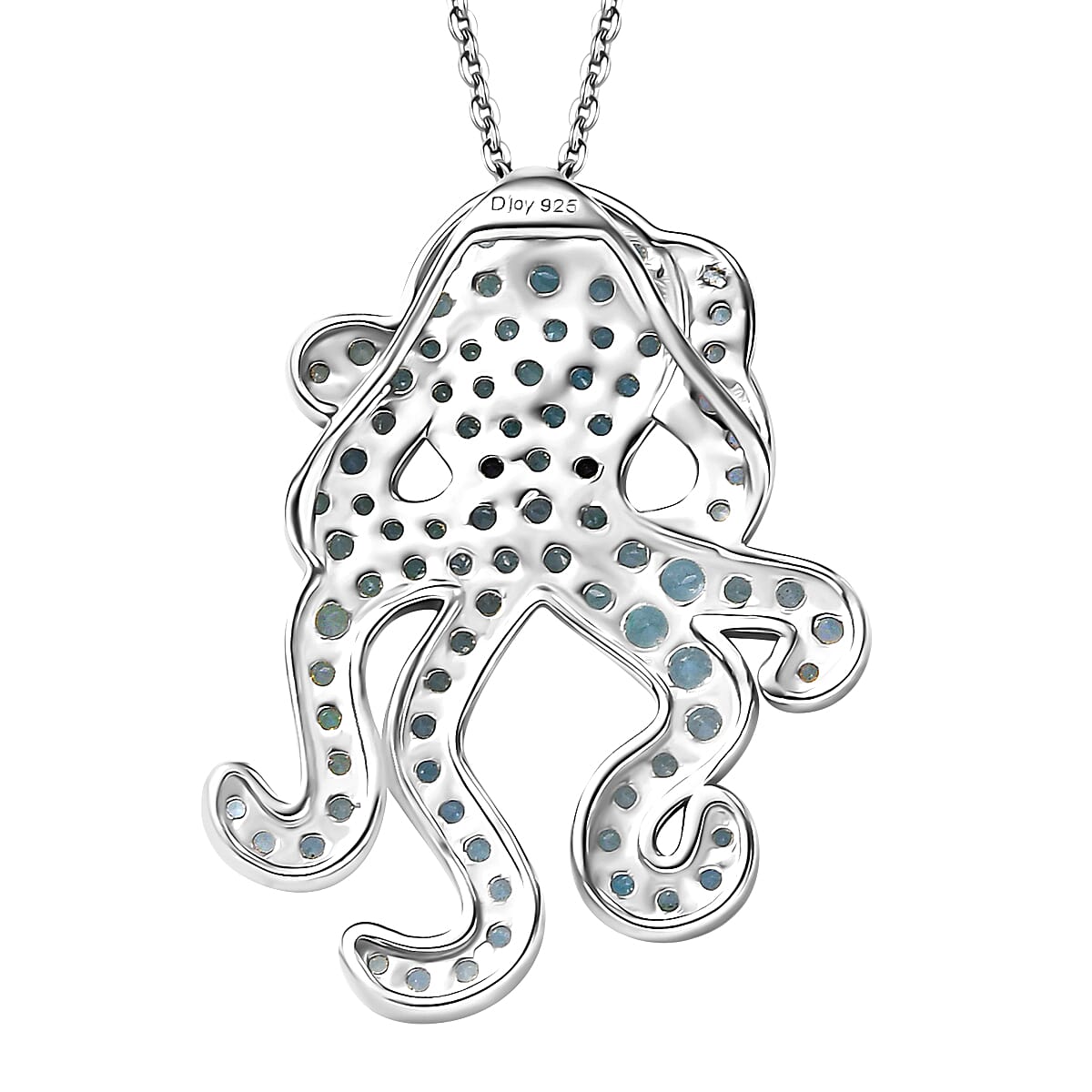 Madagascar Lagoon Apatite and Thai Black Spinel 2.80 ctw Octopus Pendant Necklace in Rhodium Over Sterling Silver 20 Inches